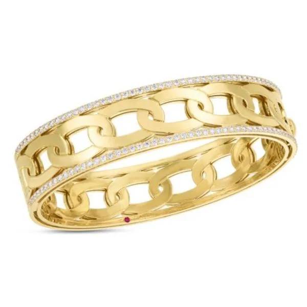 Robert Coin. 18 Karat Yellow Gold Navarra Diamond Medium Bangle Saxons Fine Jewelers Bend, OR
