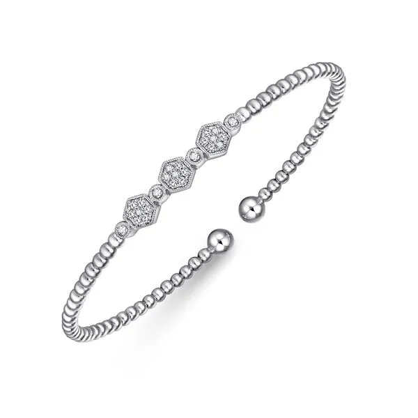 Gabriel & Co. 14 Karat White Gold Bujukan Bead Hexagon Cluster Diamond Bangle Image 2 Saxons Fine Jewelers Bend, OR
