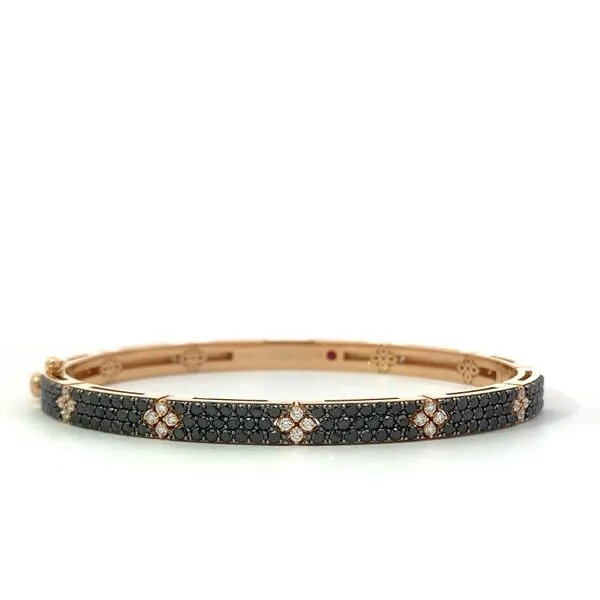 Roberto Coin. 18 Karat Rose Gold Black Diamond Love in Verona Bangle Saxons Fine Jewelers Bend, OR