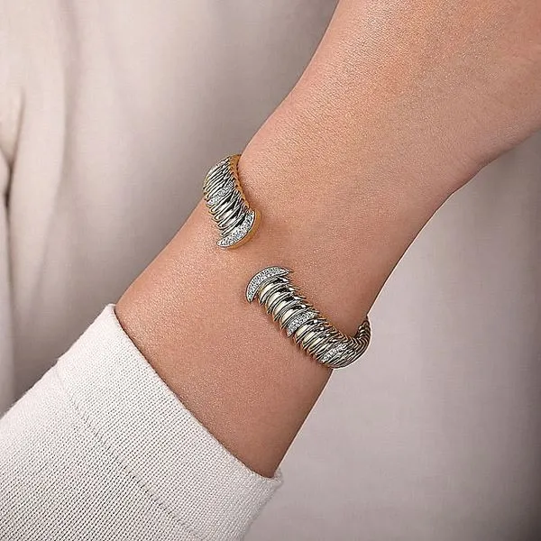 Gabriel & Co. 14 Karat Yellow Gold Diamond Pave Crescent Moon Open Cuff Bracelet Image 4 Saxons Fine Jewelers Bend, OR