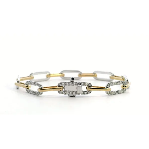 14K White Gold and Yellow Gold Diamond Paperclip Bracelet Saxons Fine Jewelers Bend, OR