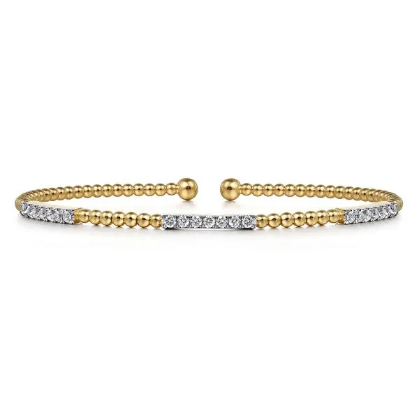 Gabriel & Co. 14 Karat Yellow Gold Diamond Station Bujukan Bangle Saxons Fine Jewelers Bend, OR