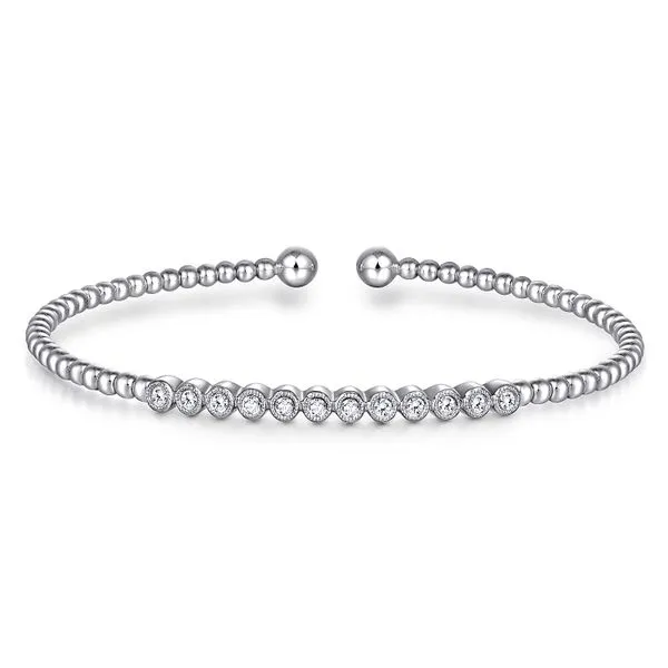 Gabriel & Co. 14 Karat White Gold Diamond Bezel Milgrain Bangle Saxons Fine Jewelers Bend, OR