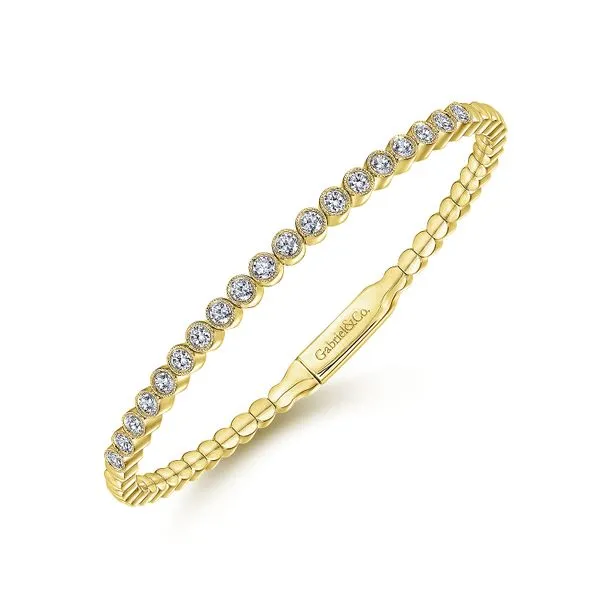 Gabriel & Co. 14 Karat Yellow Gold Diamond Bezel Milgrain Demure Bangle Image 2 Saxons Fine Jewelers Bend, OR