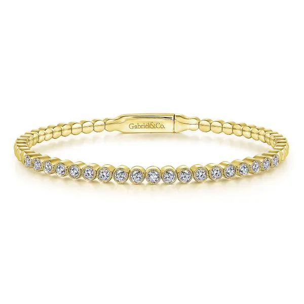 Gabriel & Co. 14 Karat Yellow Gold Diamond Bezel Milgrain Demure Bangle Saxons Fine Jewelers Bend, OR