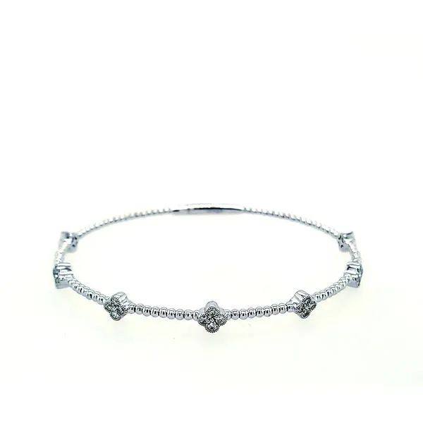 14 Karat White Gold Diamond Clover Station Bangle Saxons Fine Jewelers Bend, OR
