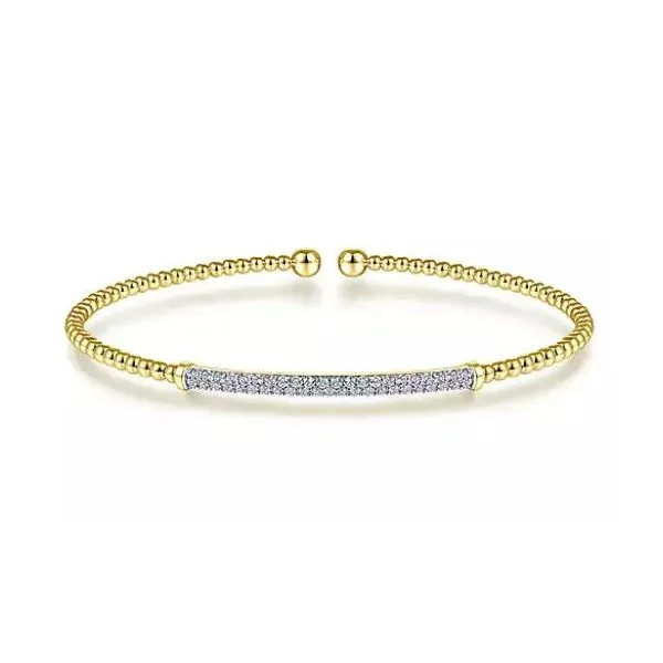 Gabriel & Co. 14 Karat Yellow Gold Bujukan Split Diamond Pave Bar Cuff Saxons Fine Jewelers Bend, OR