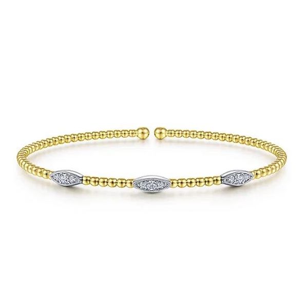 Gabriel & Co. 14 Karat White Gold/Yellow Gold Bujukan Diamond Marquise Station Bangle Saxons Fine Jewelers Bend, OR