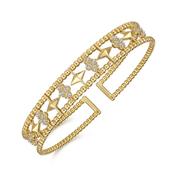 14K Yellow Gold Bujukan Diamond Cluster Pyramid Cuff Bangle Image 2 Saxons Fine Jewelers Bend, OR