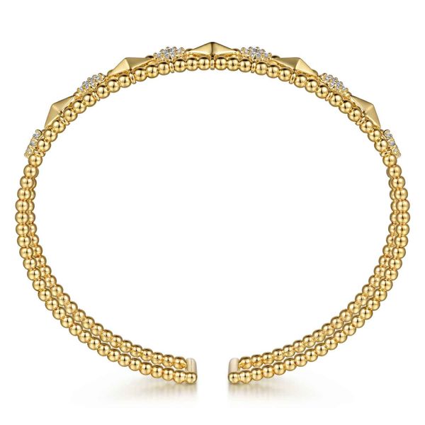 14K Yellow Gold Bujukan Diamond Cluster Pyramid Cuff Bangle Image 3 Saxons Fine Jewelers Bend, OR