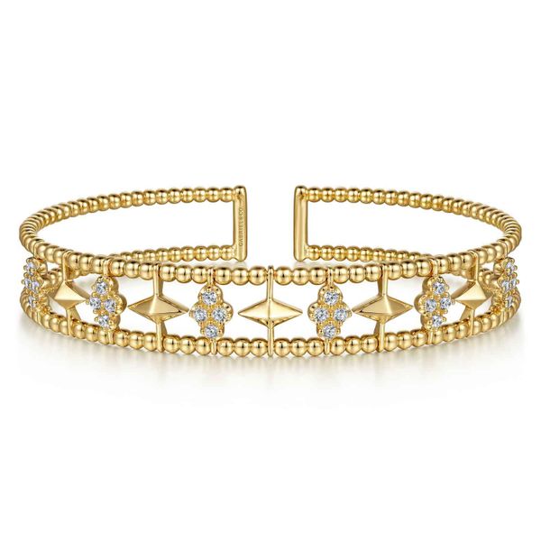 14K Yellow Gold Bujukan Diamond Cluster Pyramid Cuff Bangle Saxons Fine Jewelers Bend, OR
