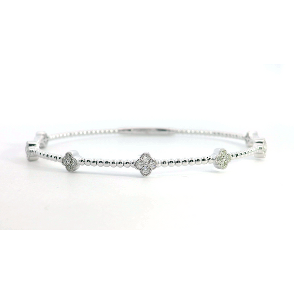 14 Karat White Gold Diamond Clover Station Bangle Saxons Fine Jewelers Bend, OR