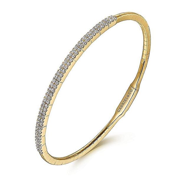 Gabriel & Co. 14 Karat Yellow Gold Diamond Two Row Bangle Image 2 Saxons Fine Jewelers Bend, OR
