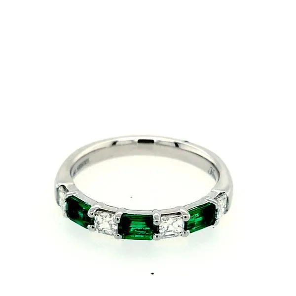 Platinum Emerald and Square Diamond Band Saxons Fine Jewelers Bend, OR