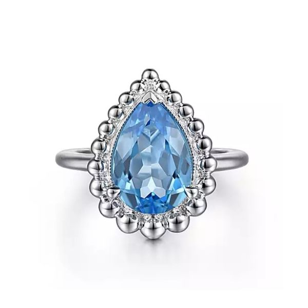 Gabriel & Co Sterling Silver Swiss Blue Topaz Bujukan Pear Ring Saxons Fine Jewelers Bend, OR