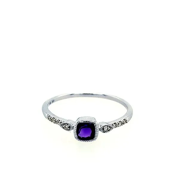 14K WG Amethyst Cushion Cut Diamond Milgrain Ring Saxons Fine Jewelers Bend, OR