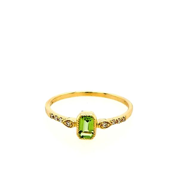 14K YG Peridot Emerald Cut Diamond Milgrain Ring Saxons Fine Jewelers Bend, OR