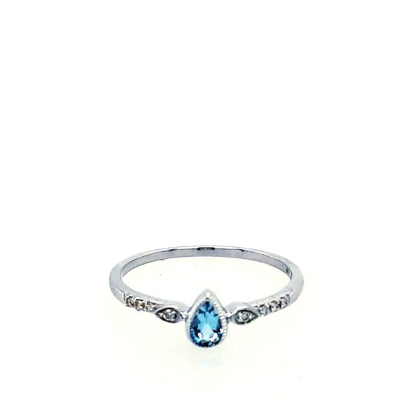 14K WG Aqua Pear Cut Diamond Milgrain Ring Saxons Fine Jewelers Bend, OR