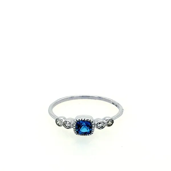 14K WG London Blue Topaz Cushion Cut Diamond Milgrain Ring Saxons Fine Jewelers Bend, OR