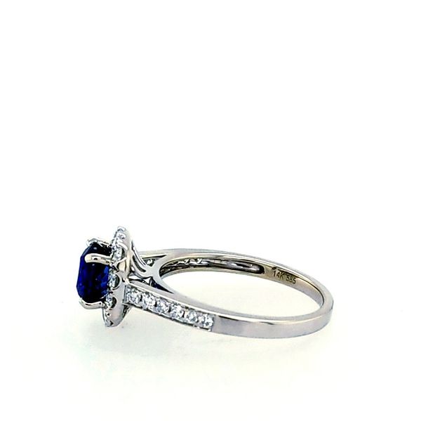 14 Karat White Gold Blue Sapphire Diamond Square Halo Ring Image 2 Saxons Fine Jewelers Bend, OR