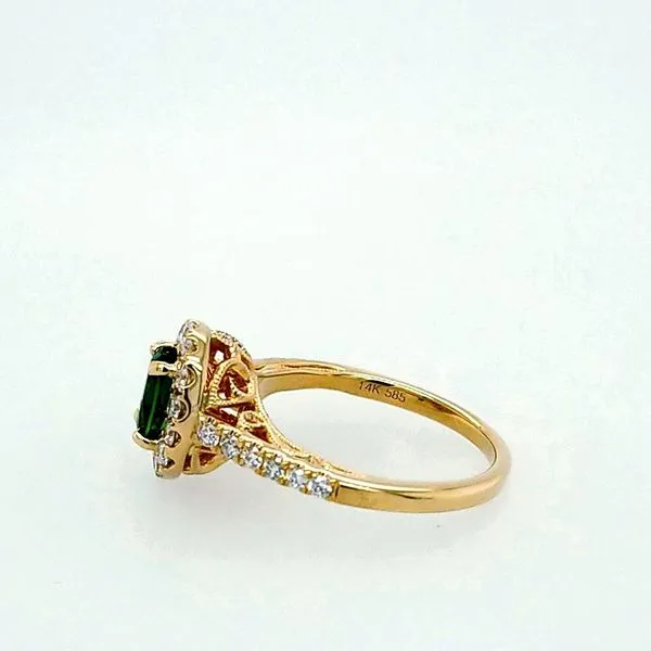14 Karat Yellow Gold Tsavorite Garnet Oval Diamond Halo Ring Image 2 Saxons Fine Jewelers Bend, OR