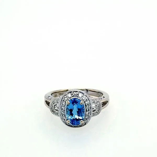 18 Karat White Gold Aquamarine Oval Diamond Ring Saxons Fine Jewelers Bend, OR