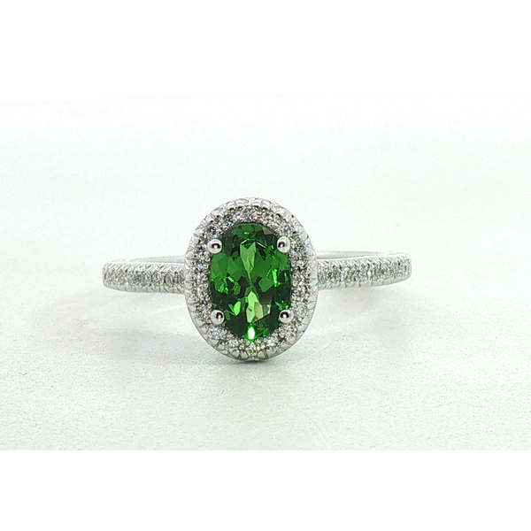 14 Karat White Gold Tsavorite Garnet Oval Diamond Ring Saxons Fine Jewelers Bend, OR