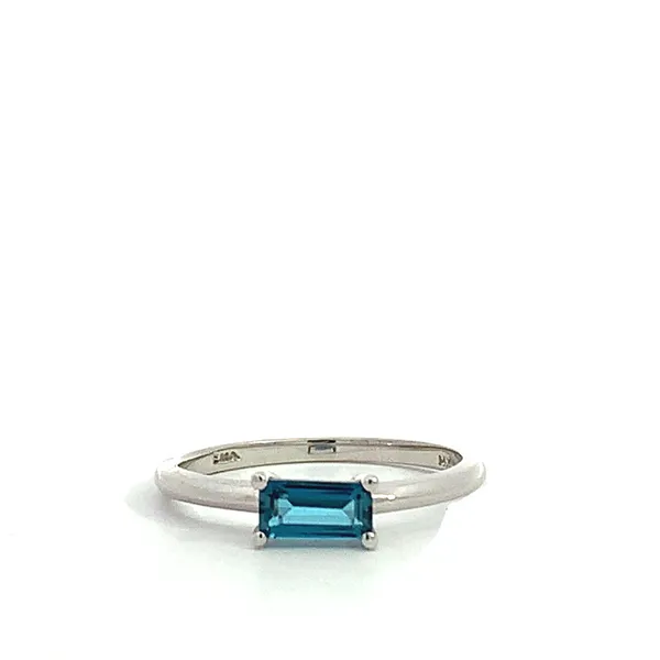 14 Karat White Gold Emerald Cut London Blue Topaz Solitaire Ring Saxons Fine Jewelers Bend, OR