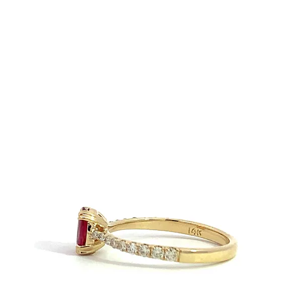 14 Karat Yellow Gold Oval Ruby Diamond Asymmetrical Ring Image 2 Saxons Fine Jewelers Bend, OR