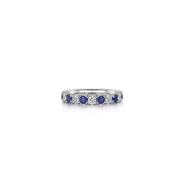 Gabriel & Co. 14 Karat White Gold Diamond Blue Sapphire Band Saxons Fine Jewelers Bend, OR