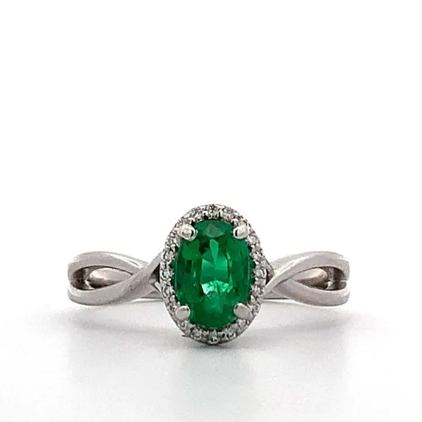 14 Karat White Gold Oval Emerald Diamond Halo Ring Saxons Fine Jewelers Bend, OR