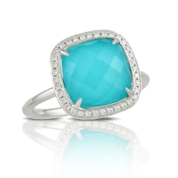 Doves. 18 Karat White Gold Turquoise Clear Quartz Diamond Square Halo Ring Image 2 Saxons Fine Jewelers Bend, OR