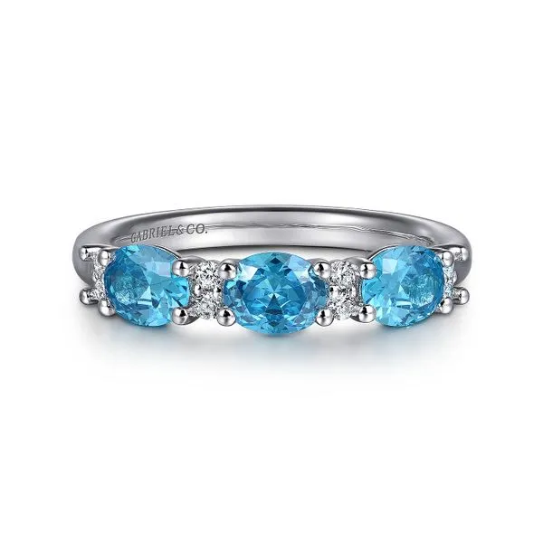 14K White Gold Oval Blue Topaz Band Saxons Fine Jewelers Bend, OR