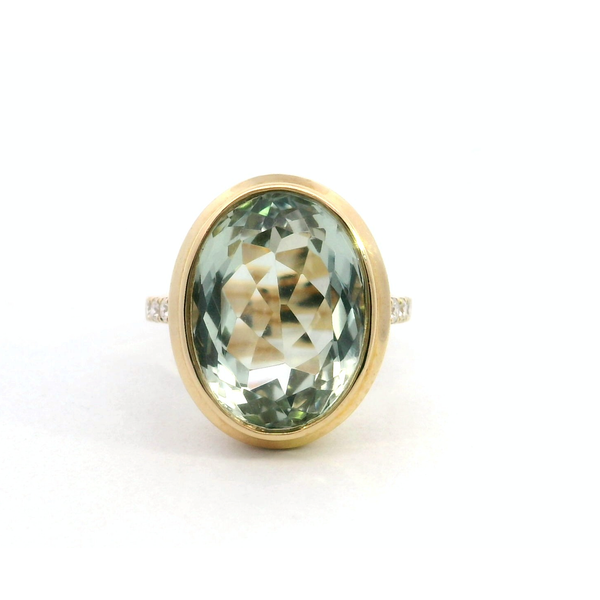 18K Yellow Gold Oval Green Amethyst Diamond Ring Saxons Fine Jewelers Bend, OR