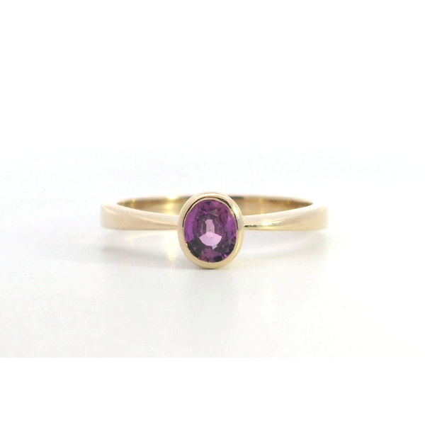 14K Yellow Gold Oval Pink Sapphire Bezel Ring Saxons Fine Jewelers Bend, OR