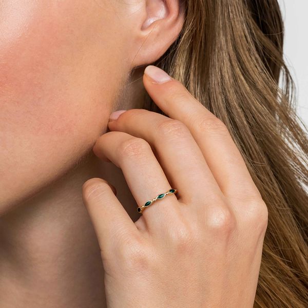 14K Yellow Gold Marquise Green Enamel Bujukan Stacking Band Image 5 Saxons Fine Jewelers Bend, OR