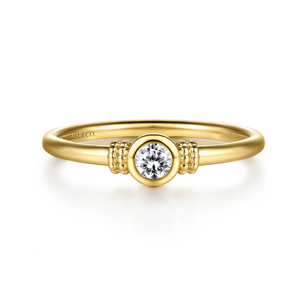 14K Yellow Gold White Sapphire Bujukan Bezel Ring, .13ct Saxons Fine Jewelers Bend, OR