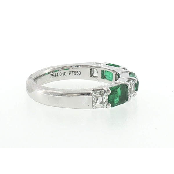 Platinum Square Emerald Cut Green Emerald and Diamond Alternating Band Ring Image 2 Saxons Fine Jewelers Bend, OR