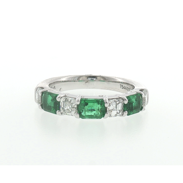 Platinum Square Emerald Cut Green Emerald and Diamond Alternating Band Ring Saxons Fine Jewelers Bend, OR