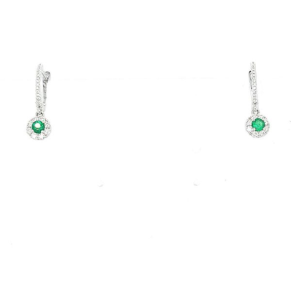 Saxons Emerald Diamond Halo Drop Earrings Image 2 Saxons Fine Jewelers Bend, OR
