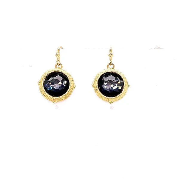 Armenta 18 Karat Yellow Gold Hematite White Quartz Champagne Diamond Crivelli Hook Earrings Saxons Fine Jewelers Bend, OR