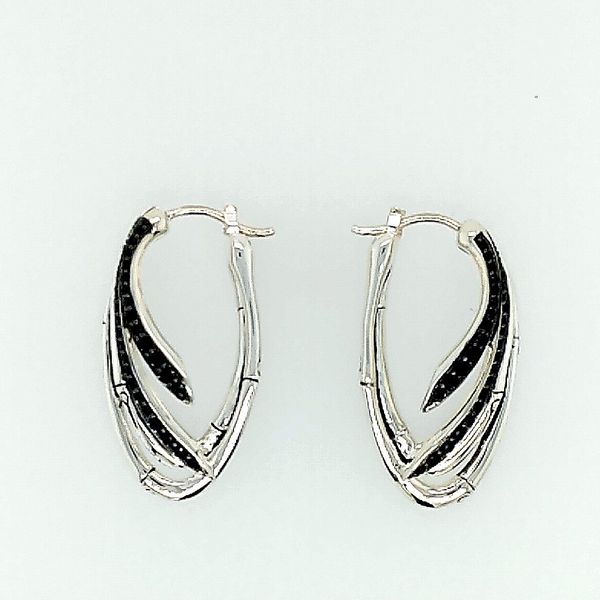 Bamboo Collection Silver Hoop Earrings with Black Sapphires Saxons Fine Jewelers Bend, OR