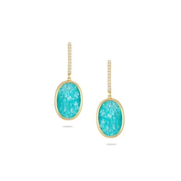 Doves. Yellow Gold Amazonite Quartz Diamond Dangle Earrings Saxons Fine Jewelers Bend, OR