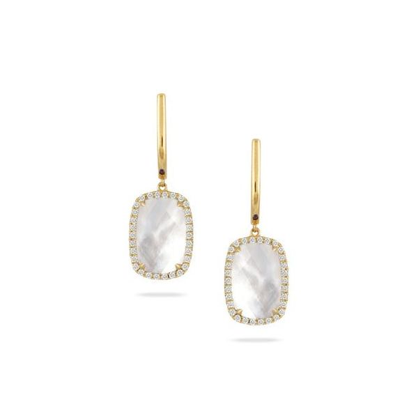 Doves. Yellow Gold Diamond Halo MOP Drops Saxons Fine Jewelers Bend, OR