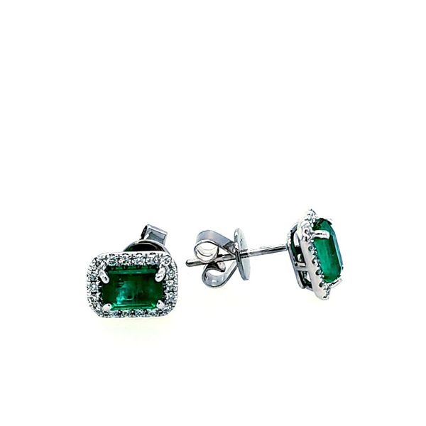 14K WG Green Emerald Diamond Halo Studs Saxons Fine Jewelers Bend, OR