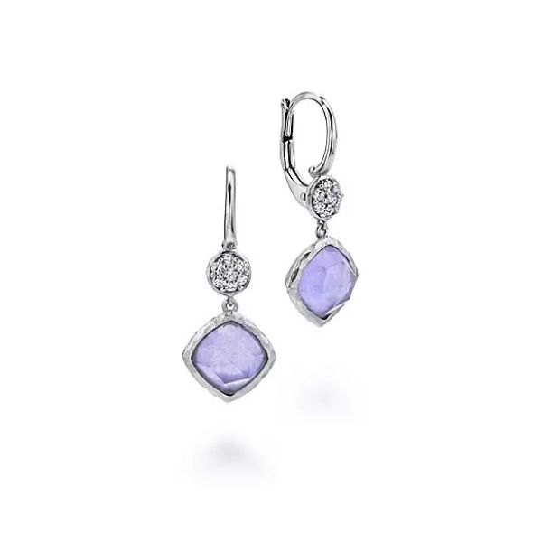 Sterling Silver Rock Crystal Purple Jade White Sapphire Cushion Drop Earrings Saxons Fine Jewelers Bend, OR