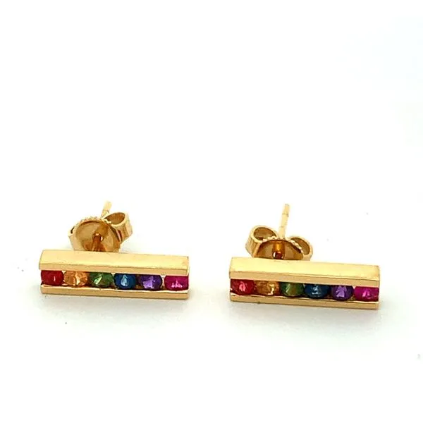 18 Karat Yellow Gold Rainbow Sapphire Bar Earrings similar item image