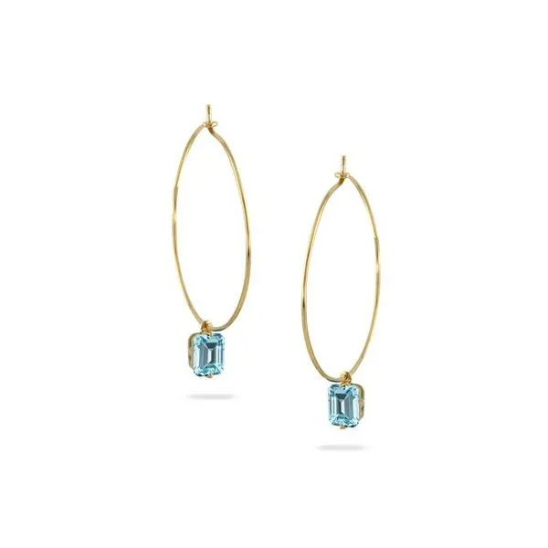 Doves. 18 Karat Yellow Gold Sky Blue Topaz Hoops Saxons Fine Jewelers Bend, OR