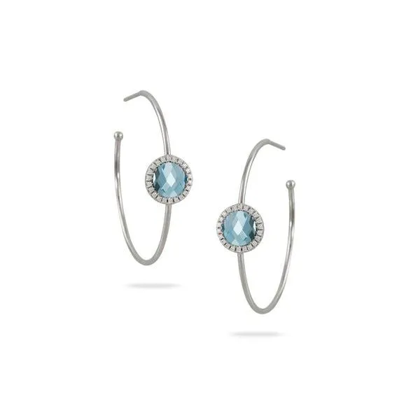 Doves. 18 Karat White Gold Sky Blue Topaz Diamond Hoops Saxons Fine Jewelers Bend, OR
