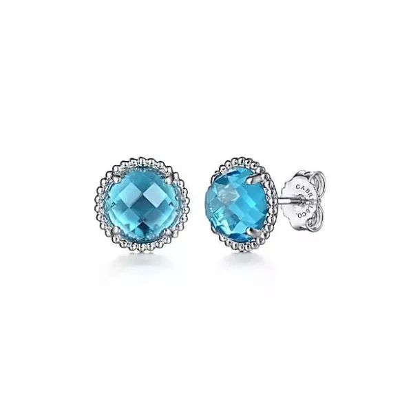 Gabriel & Co. Sterling Silver Blue Topaz Bujukan Bead Stud Earrings Saxons Fine Jewelers Bend, OR